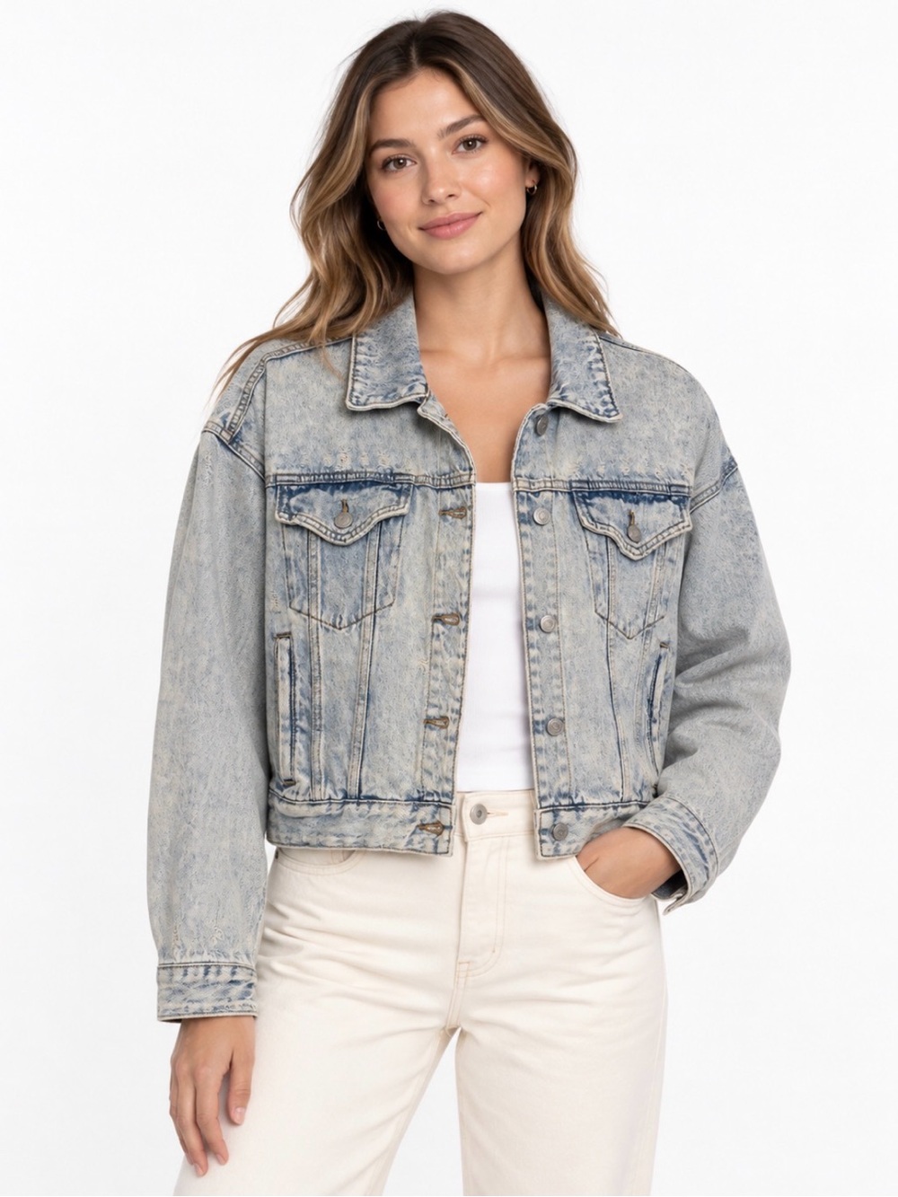 wild fable Washed Light Blue Cropped Denim Jacket